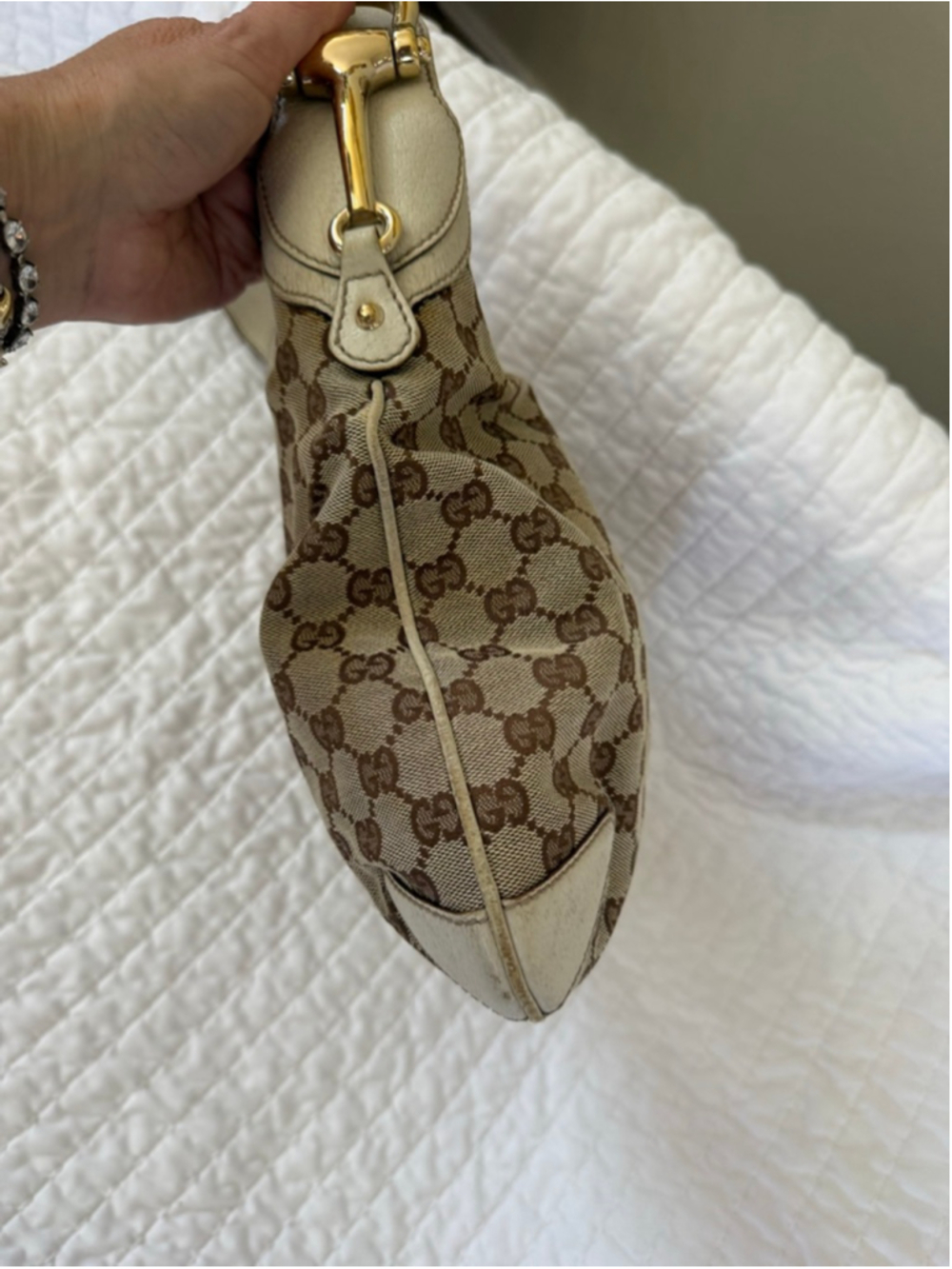 Gucci Shoulder Bag Beige Brown, rubs, wear, discoloration. - Picture 6 of 15